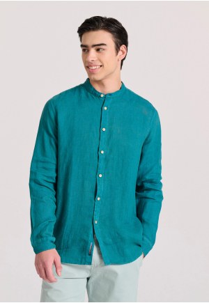 Mao neck garment dyed linen shirt