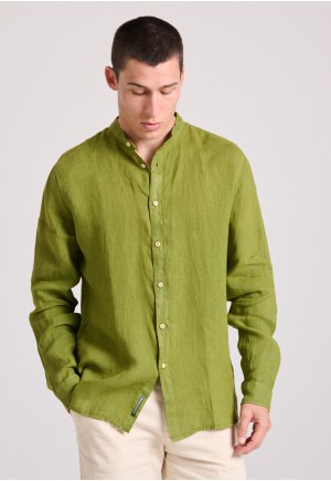 Garment dyed λινό πουκάμισο με λαιμό mao