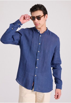 Garment dyed λινό πουκάμισο με λαιμό mao