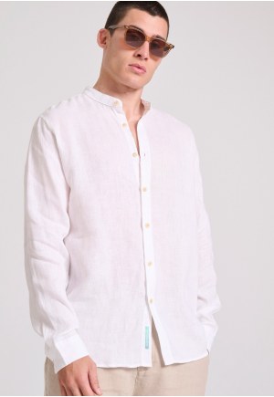 Mao neck garment dyed linen shirt