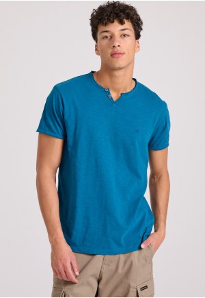 T-shirt με λαιμό henley και raw cuts - The essentials