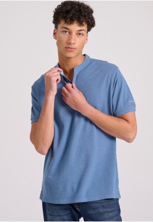 Mao neck polo shirt in melange fabric