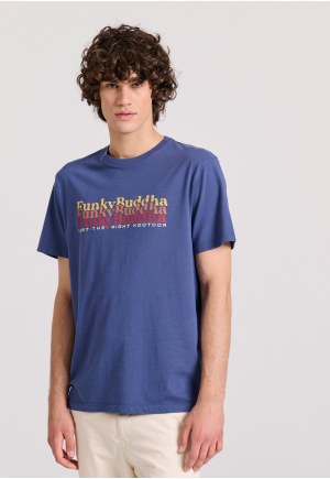 T-shirt με colorblock branded τύπωμα