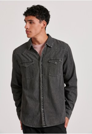 Ανδρικό denim πουκάμισο με washed effects