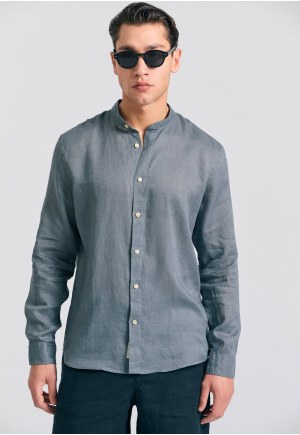 Garment dyed λινό πουκάμισο με λαιμό mao