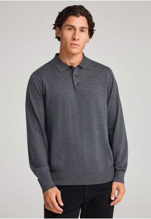 Long-sleeve polo shirt in knitted fabric