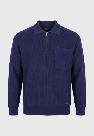 Ανδρική relaxed πλεκτή μπλούζα με γιακά half zip