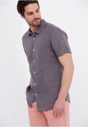 Short sleeve linen blend shirt