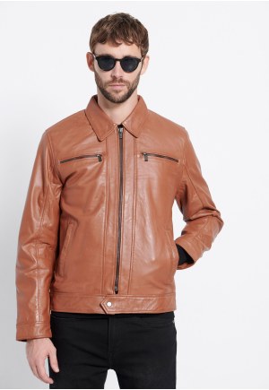 Men's leather jacket (Sheepskin) - Marron label