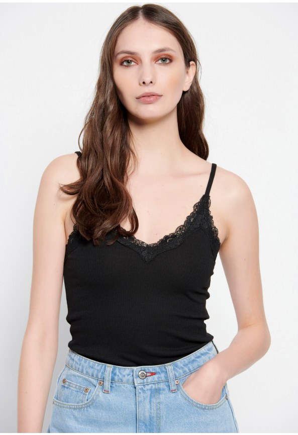 Spaghetti strap top in rib fabric