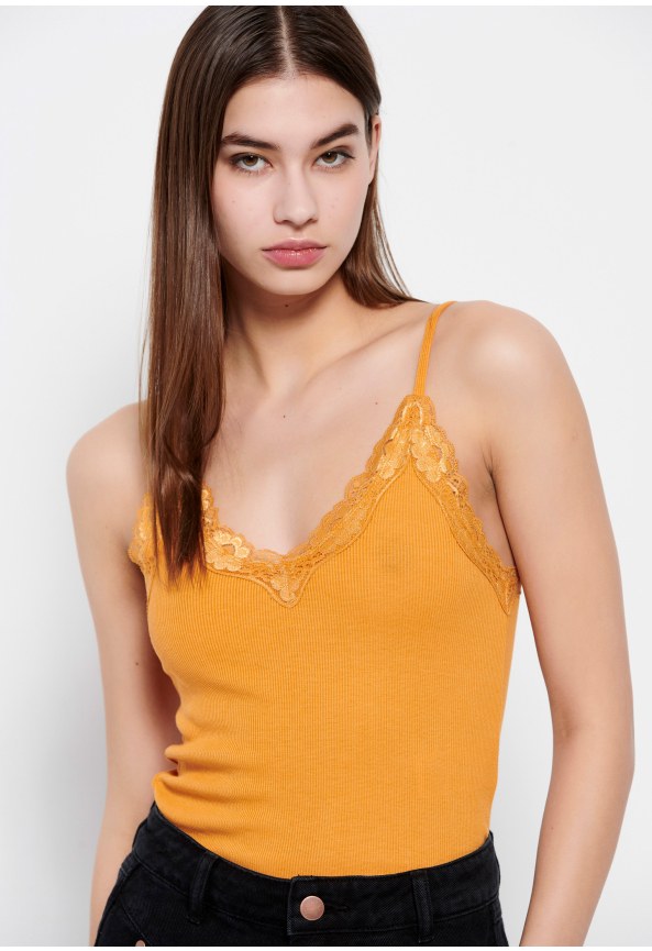 Spaghetti strap top in rib fabric