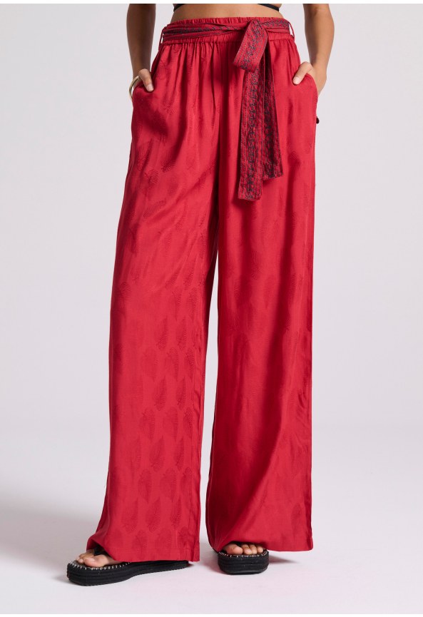 Wide leg fit παντελόνα σε ζακάρ ύφανση