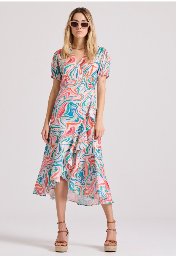 Εμπριμέ μίντι κρουαζέ φόρεμα