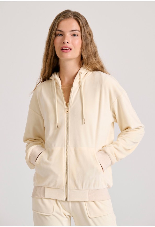 Zip-up hoodie in velour fabric
