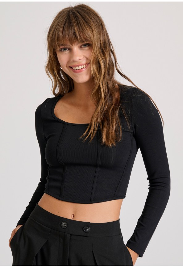 Cropped top in rib weave