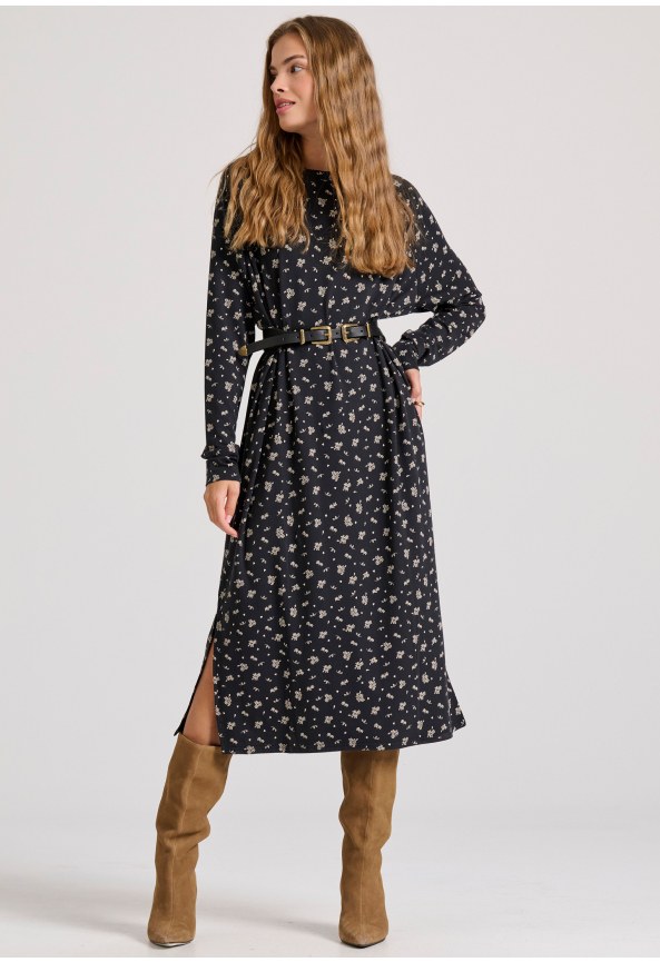 Loose fit lyocell blend all over printed midi dress