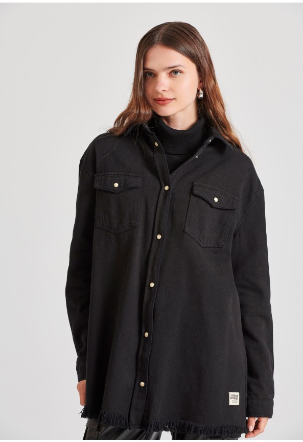 Γυναικείο oversized τζιν πουκάμισο με φθορές