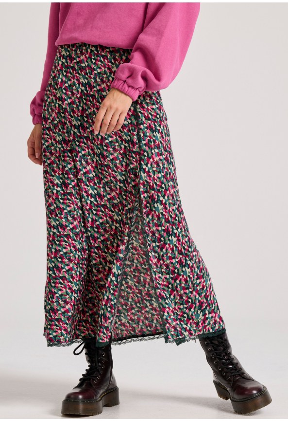 All over printed midi skirt with side slit