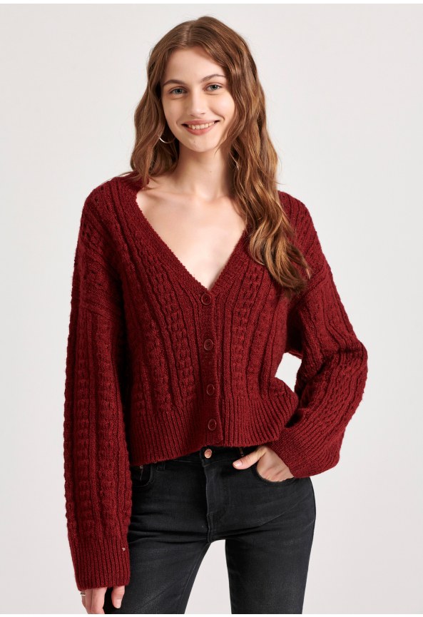 Relaxed fit cropped πλεκτή ζακέτα με σχέδιο στην πλέξη