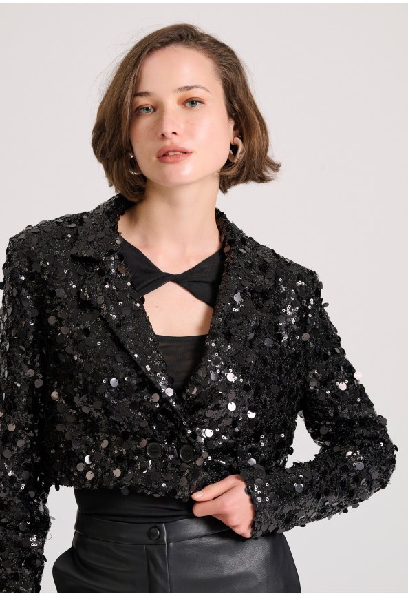 Cropped blazer σακάκι με παγιέτες