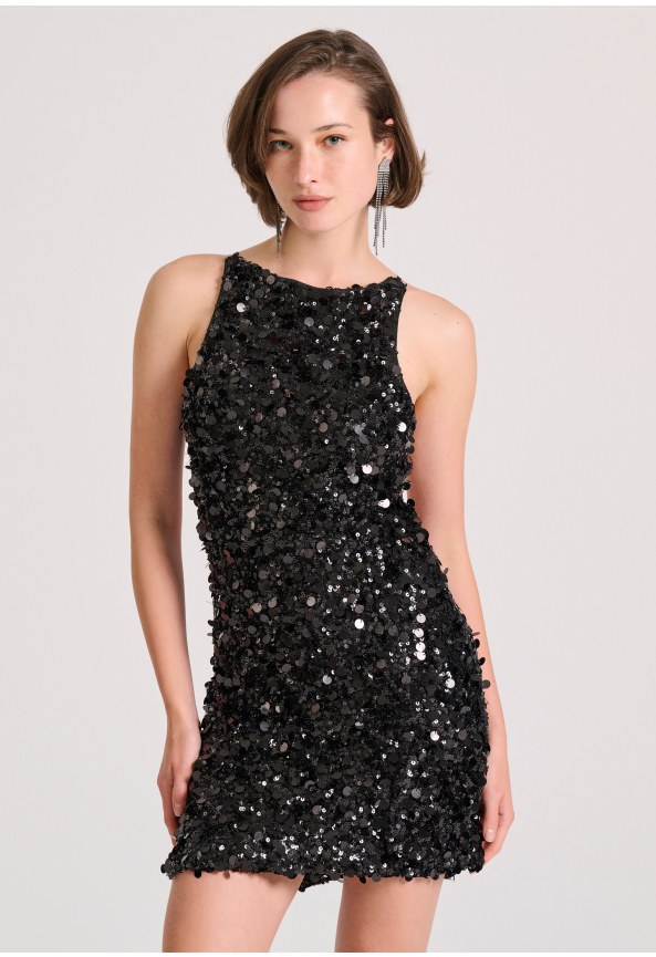 Mini dress with sequins and open back