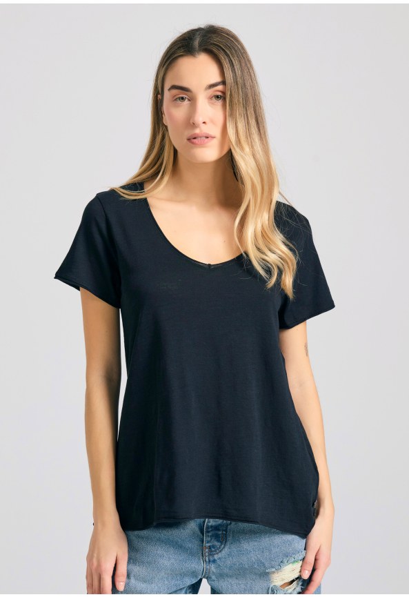 Γυναικείο V-neck t-shirt με raw edges - The essentials