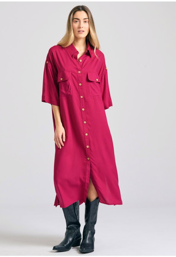 Oversized maxi semi-shirt dress in boho look