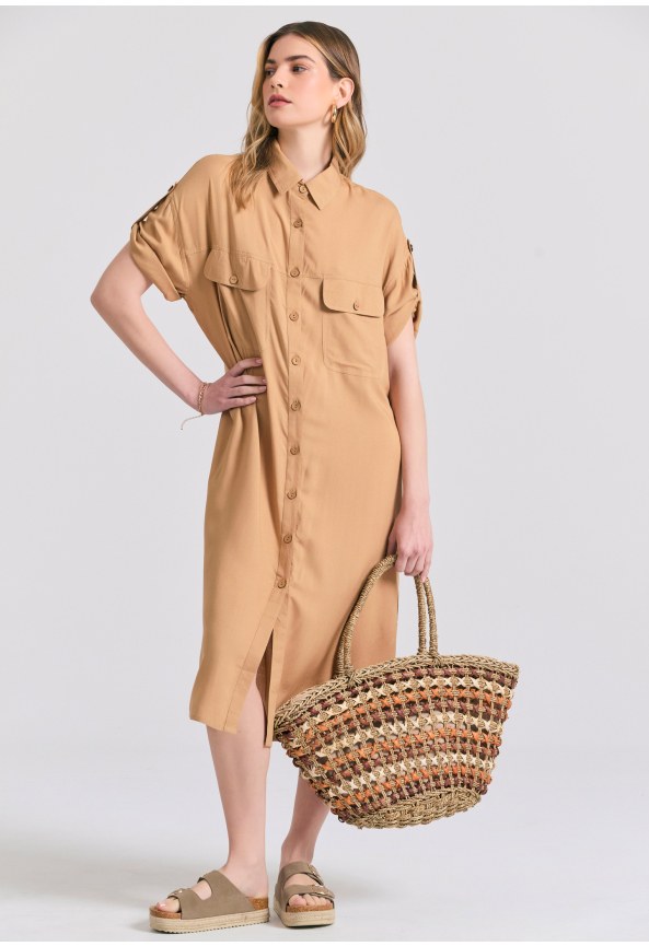 Oversized maxi semi-shirt dress in boho look