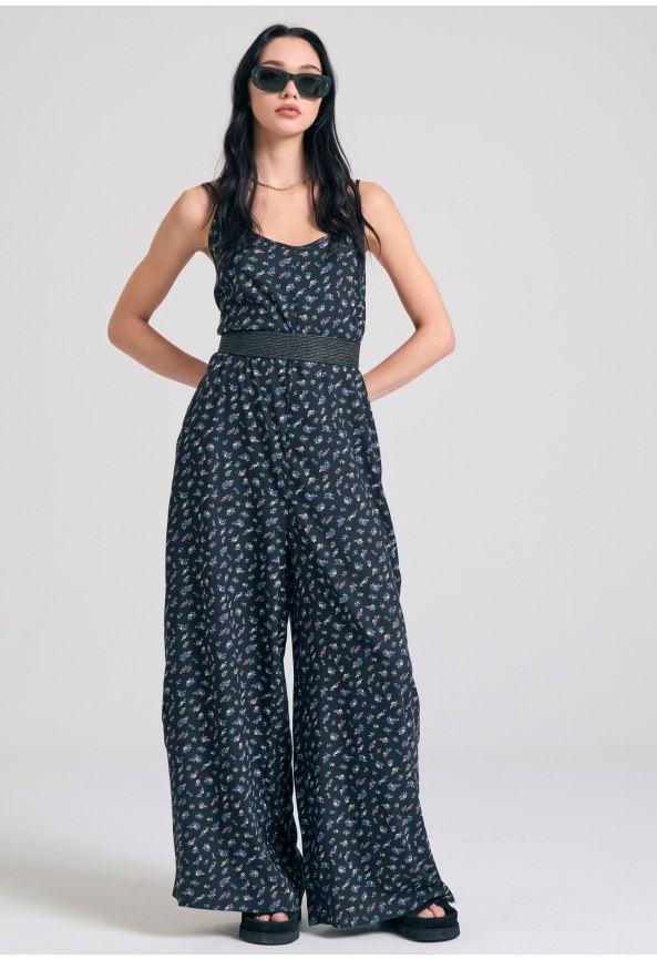 Artificial silk floral jumpsuit