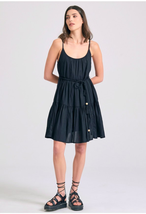 Mini viscose dress with ruffles
