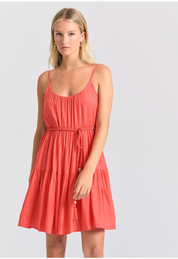 Mini viscose dress with ruffles