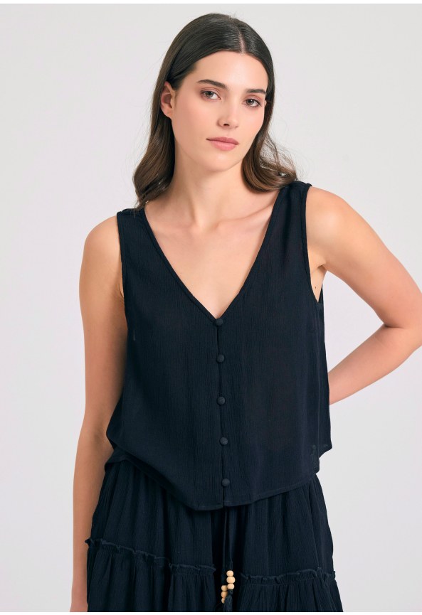 Μονόχρωμο αμάνικο τοπ από τεχνητό μετάξι