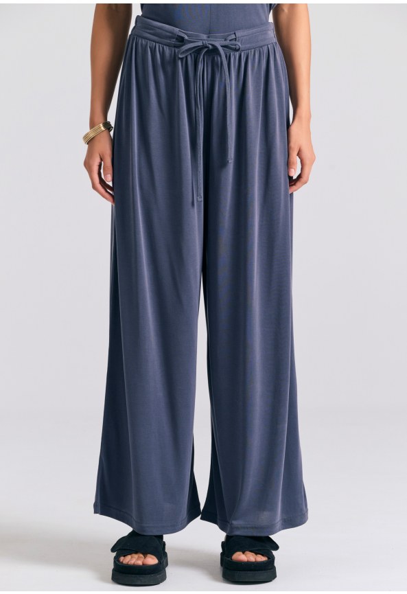 Wide leg παντελόνα με δέσιμο με κορδόνι