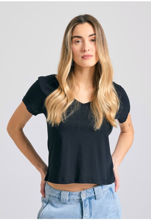 Γυναικείο βαμβακερό t-shirt με άνοιγμα V