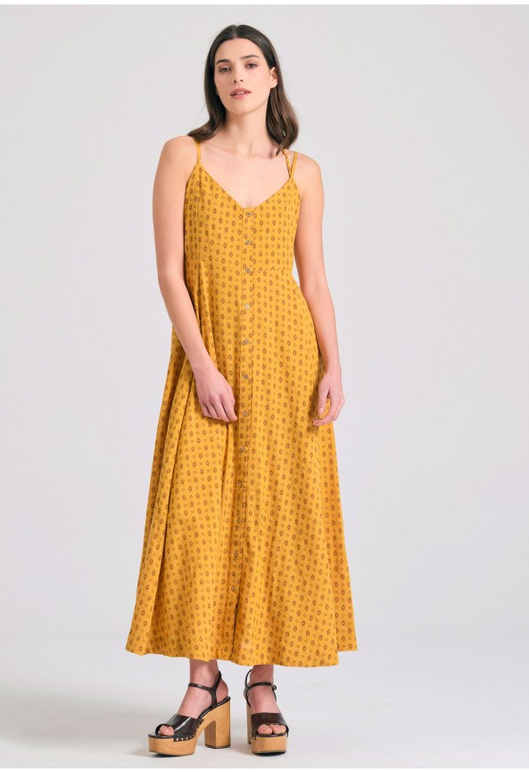 Linen blend εμπριμέ μάξι φόρεμα