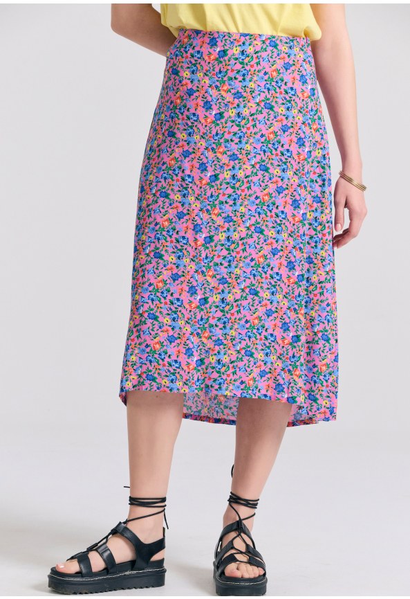 Φλοράλ μίντι φούστα από βισκόζη