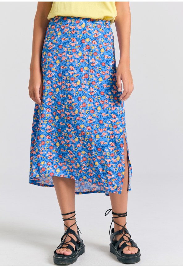 Φλοράλ μίντι φούστα από βισκόζη