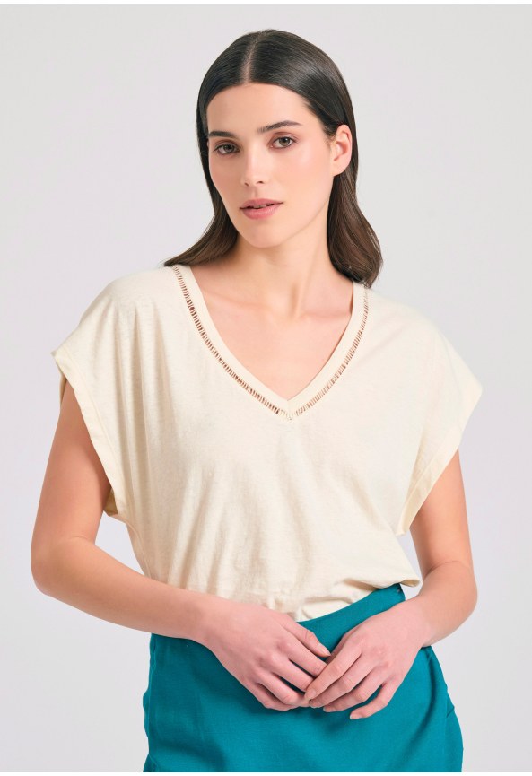 Women's linen blend plain t-shirt