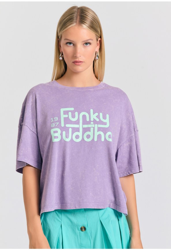 Oversized garment dyed t-shirt με branded τύπωμα