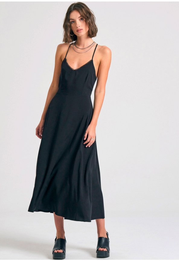 Lyocell blend μίντι φόρεμα με ανοιχτή πλάτη