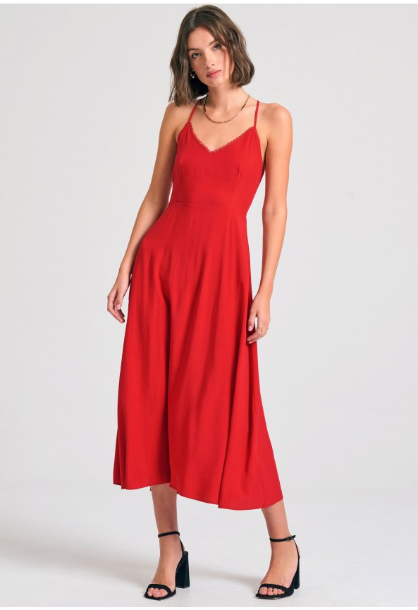 Lyocell blend μίντι φόρεμα με ανοιχτή πλάτη