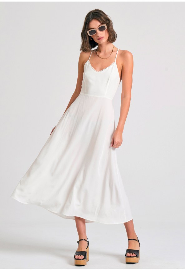 Lyocell blend μίντι φόρεμα με ανοιχτή πλάτη