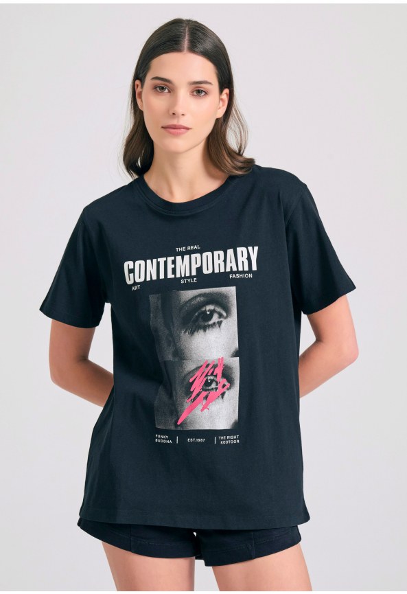 Loose fit t-shirt με illusion photographic τύπωμα