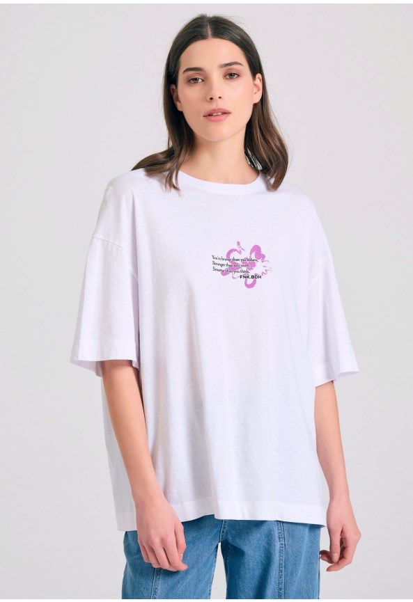 Γυναικείο loose fit t-shirt με abstract text artwork τύπωμα