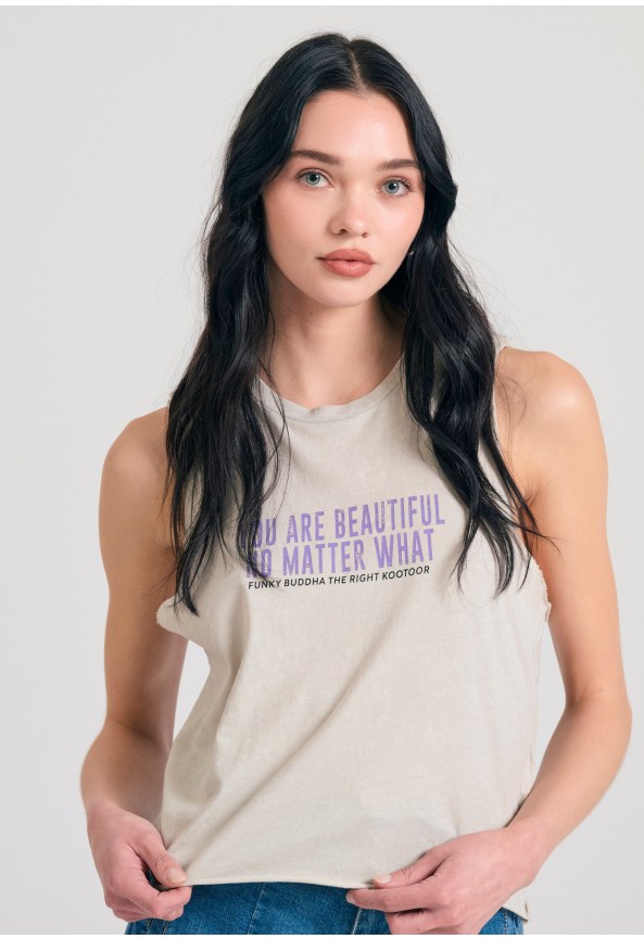 Γυνακείο garment dyed tank top με text artwork τύπωμα