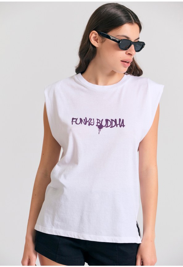 Γυναικείο t-shirt με text artwork τύπωμα στην πλάτη