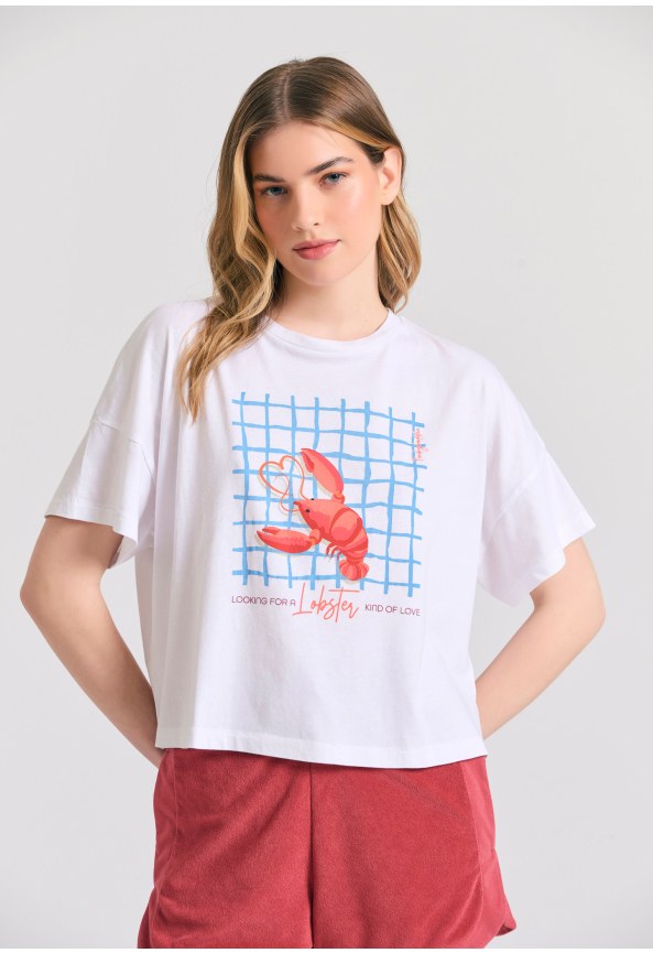 Γυναικείο loose fit t-shirt με frame τύπωμα