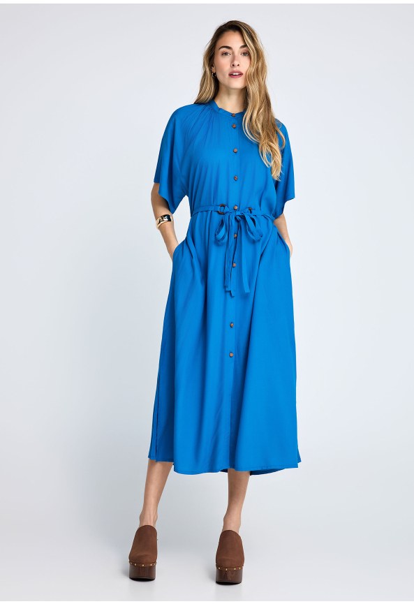 Μίντι κοντομάνικο φόρεμα με ζώνη