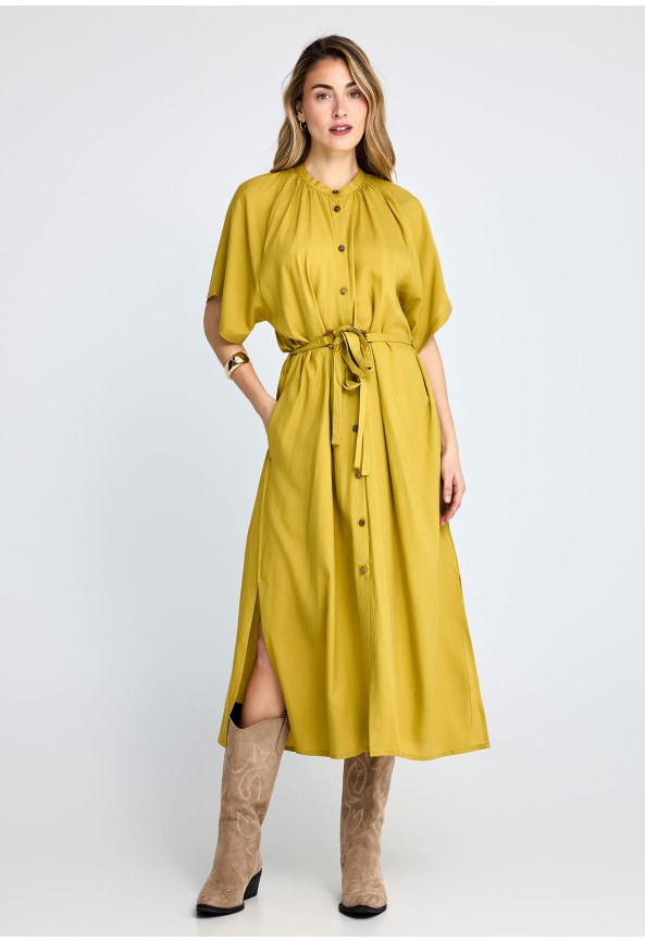 Μίντι κοντομάνικο φόρεμα με ζώνη