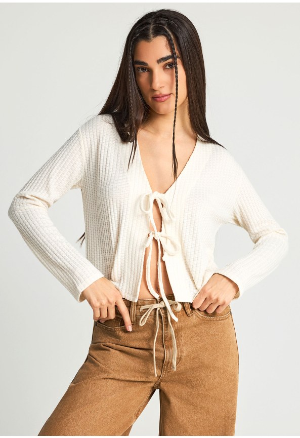 Tie front rib cardigan 